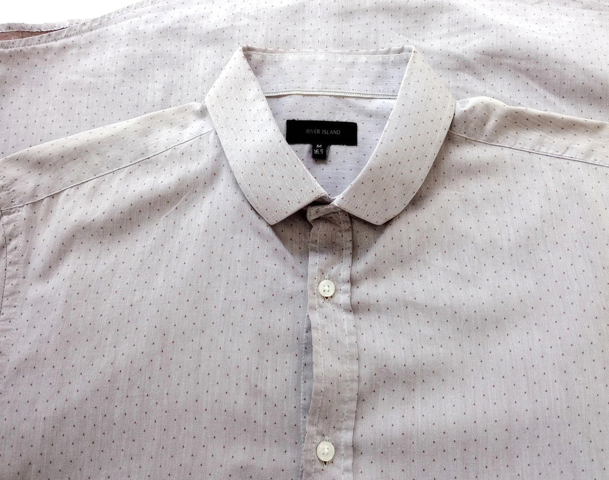 River Island Shirt Beige Long Sleeve 100% Cotton Men's UK Size M Geometric