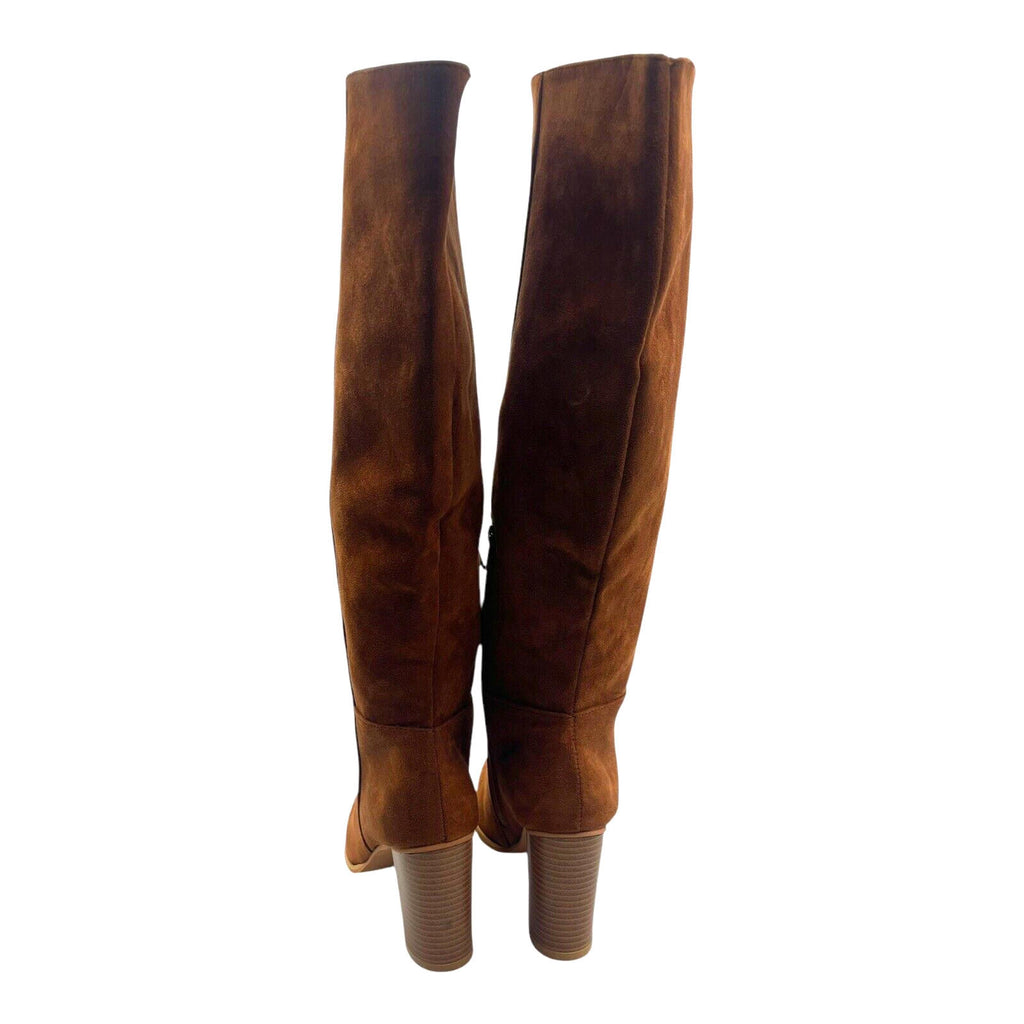 Brown Faux Suede Knee High Boots Block Heel Women's UK Size 6.5