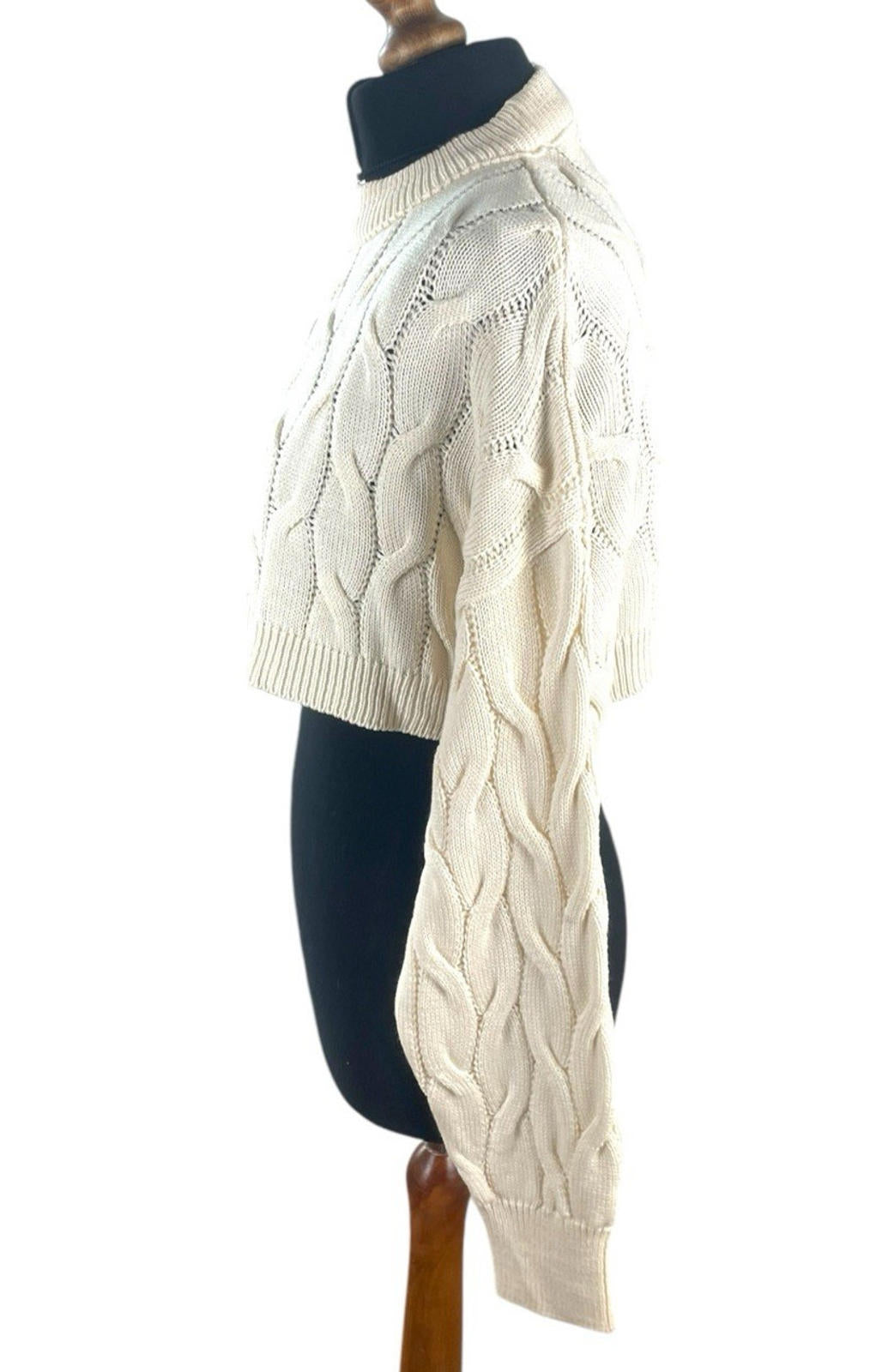 Cream Beige Stradivarius Cream Cropped Jumper Aran Knit Women's UK Size XS