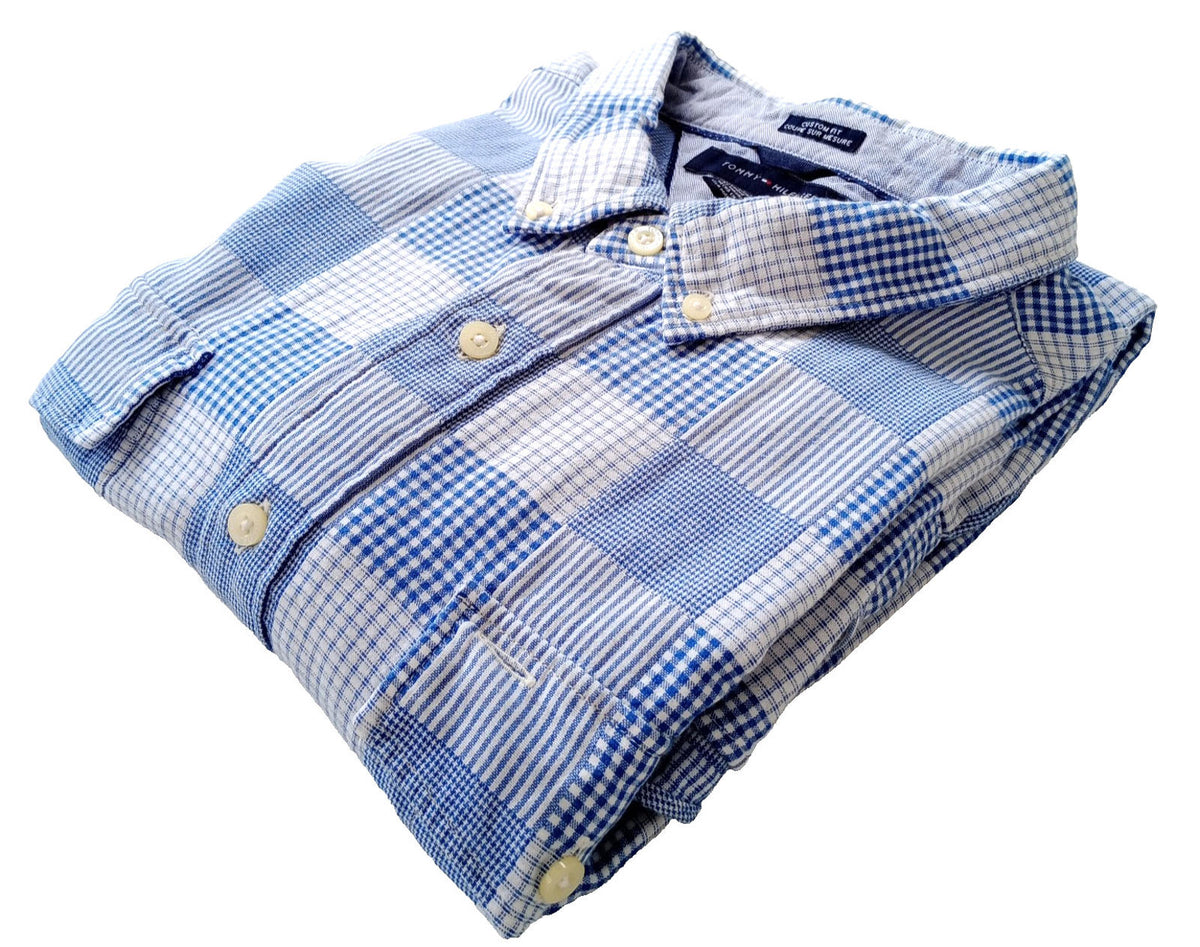 Tommy Hilfiger Men's UK Size 2XL Blue Check Long Sleeve Pockets Easy Care
