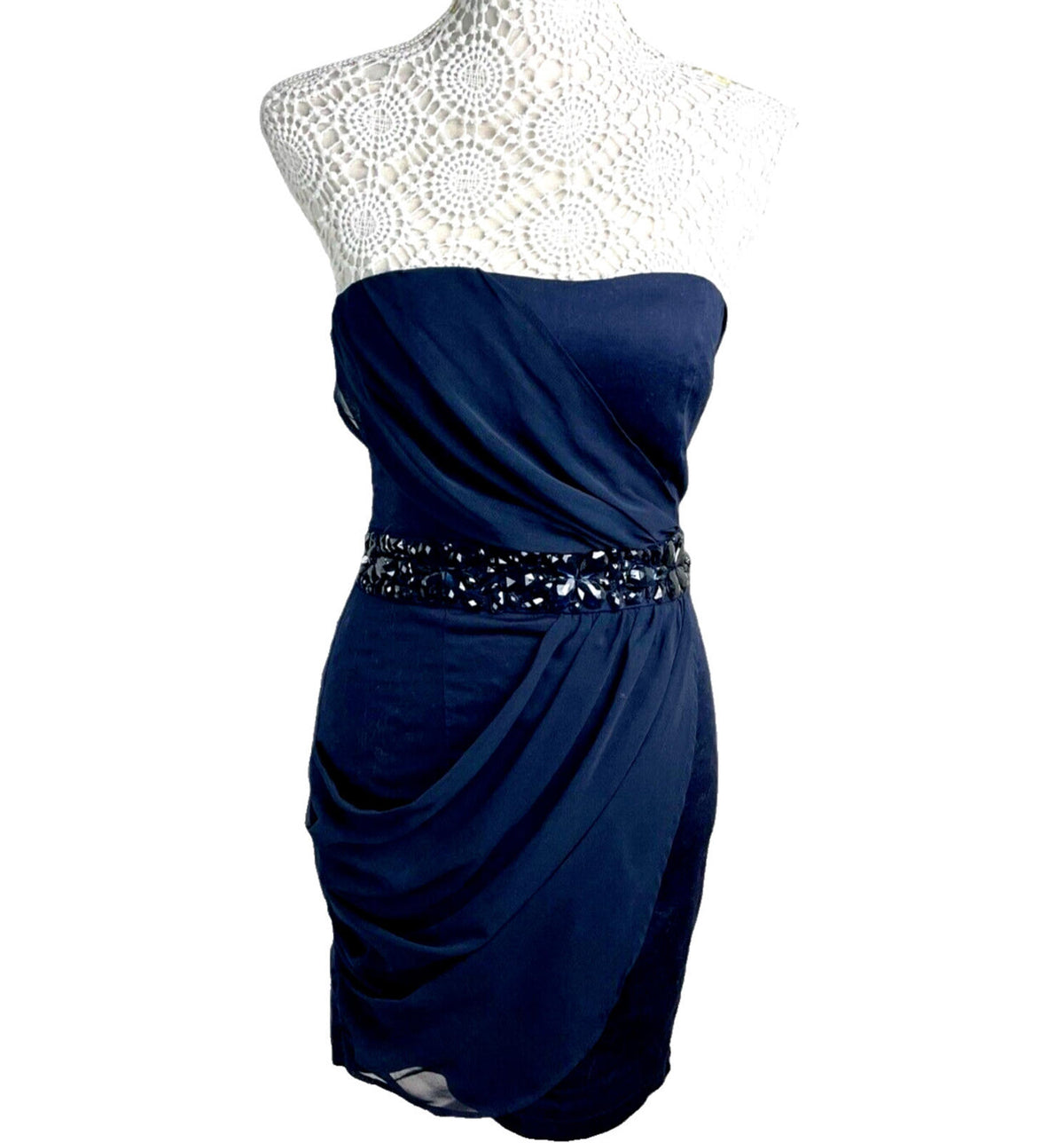 AX Paris Navy AX Paris Mini Dress Navy Strapless Embellished Padded Women's UK Size 10