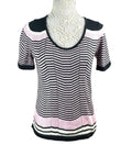 BHS Pink BHS Knit T-Shirt Blouse Top Women's UK Size 14 Chevron Pattern Scoop Neck Trim