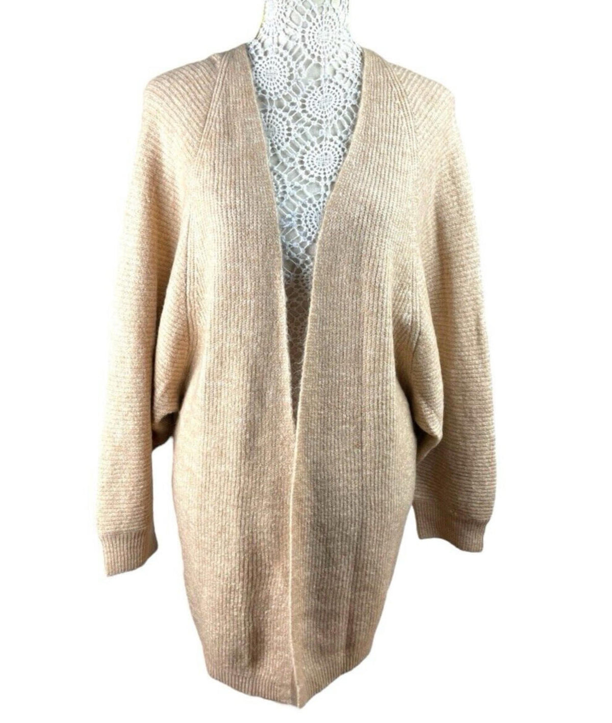 New Look Beige Long Cardigan Soft Touch Relaxed Fit Open Front Women's UK Size S