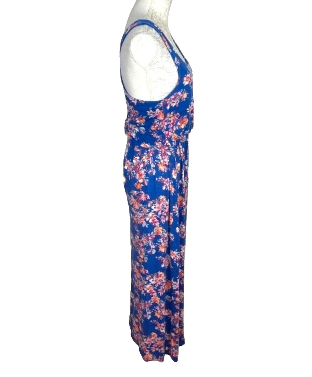 Maxi Dress Blue Floral Racer Back Women's UK Size M (10)