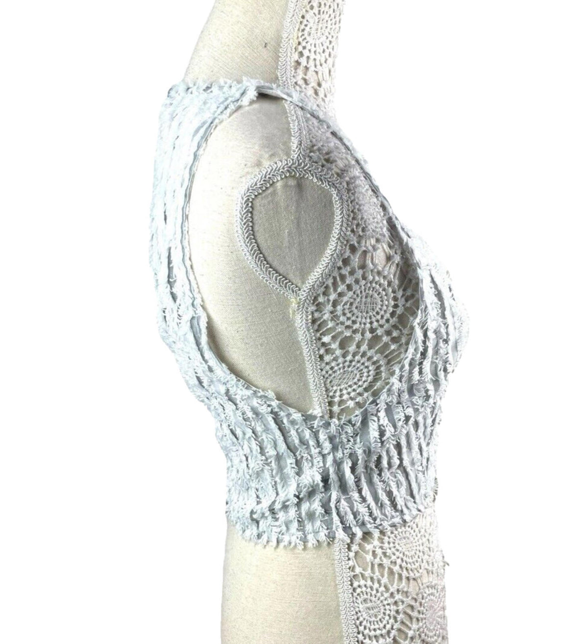 Pretty Little Thing Grey Mesh Vest Top Frayed Stripe Detail Women's UK Size 8