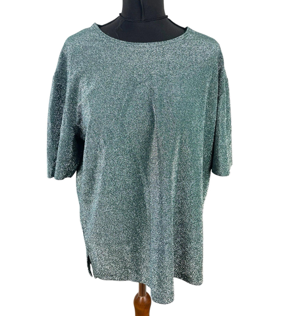 Belle Surprise Green Glitter T-shirt Sparkle Relaxed Fit Women’s UK Size M