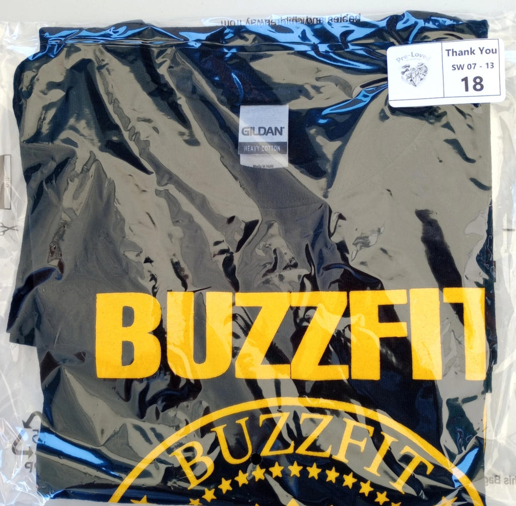 Gildan Black BuzzFit Gym T-Shirt Men's UK Size S Black Crew Neck Print 100% Heavy Cotton