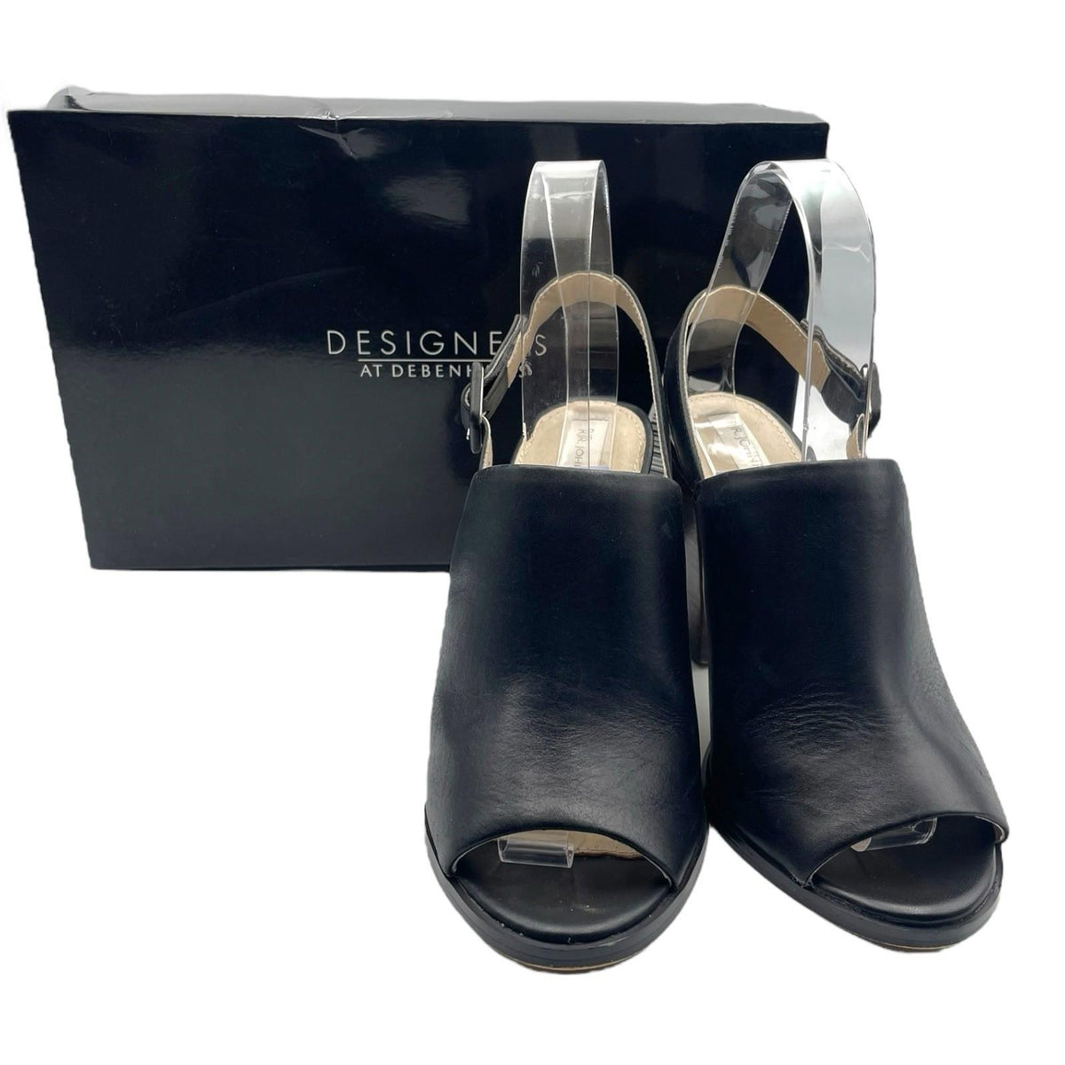 John Rocha Black RJR John Rocha Black Leather Peep Toe Block Heel Shoes Women's UK Size 5 (EU 38)