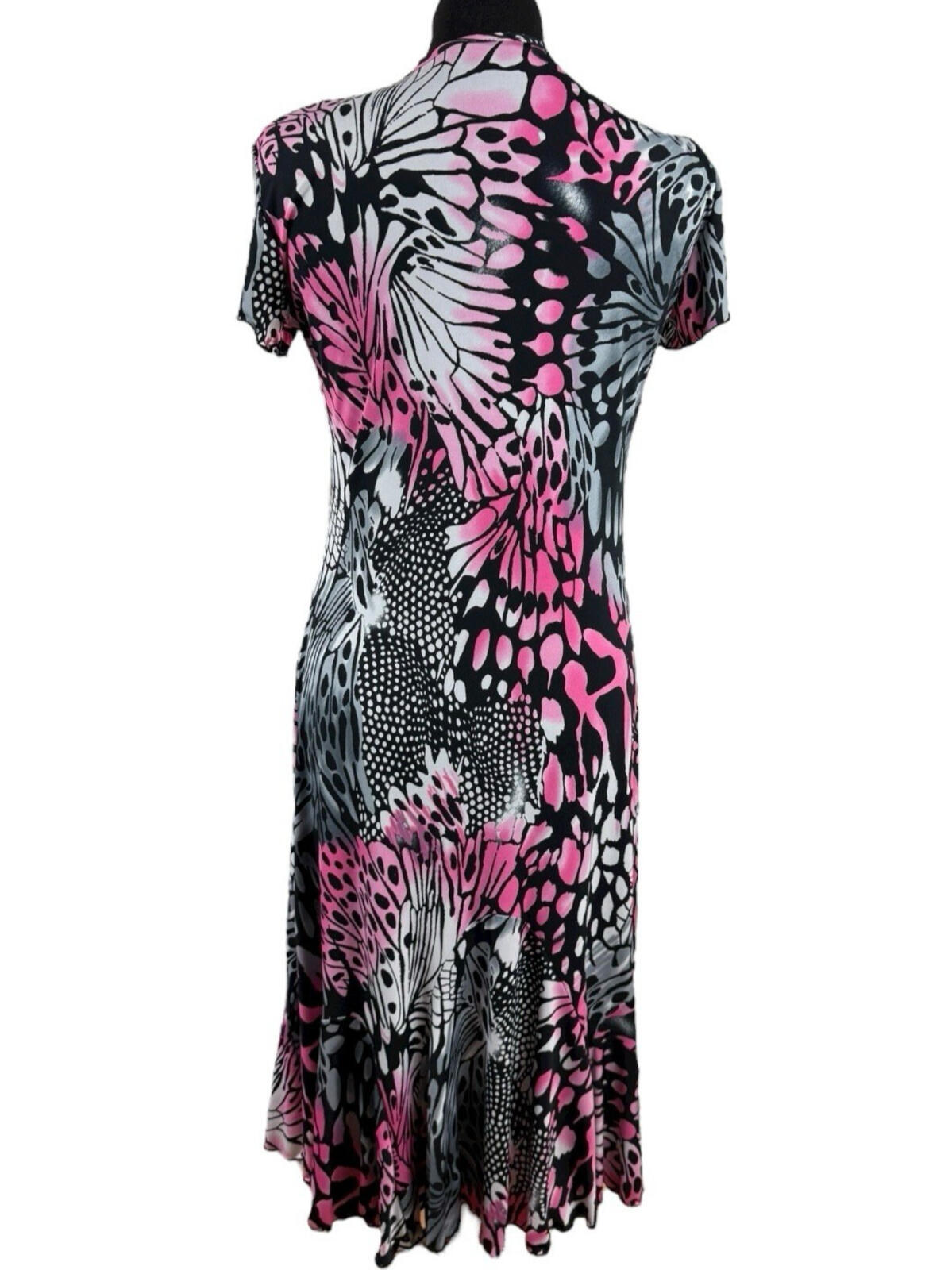 Black Pink Midi Dress Short Sleeve Stretch V Neck Women’s UK Size M (10-12)