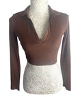 ZARA Brown Zara Crop Top Ribbed Collared Women's UK Size XS