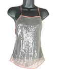 Pretty Little Thing Sheer Sequin Tank Top Backless Women's UK Size 8