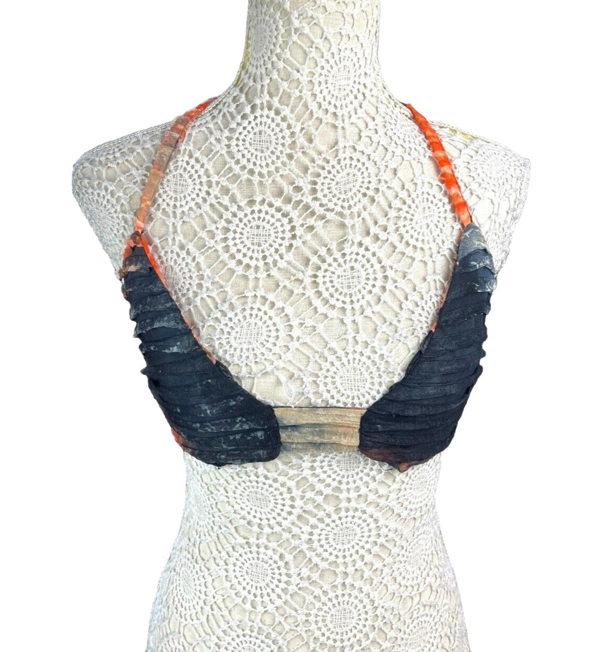 Pretty Little Thing Bralette Crop Top Women's UK Size 8 Black Orange Textured