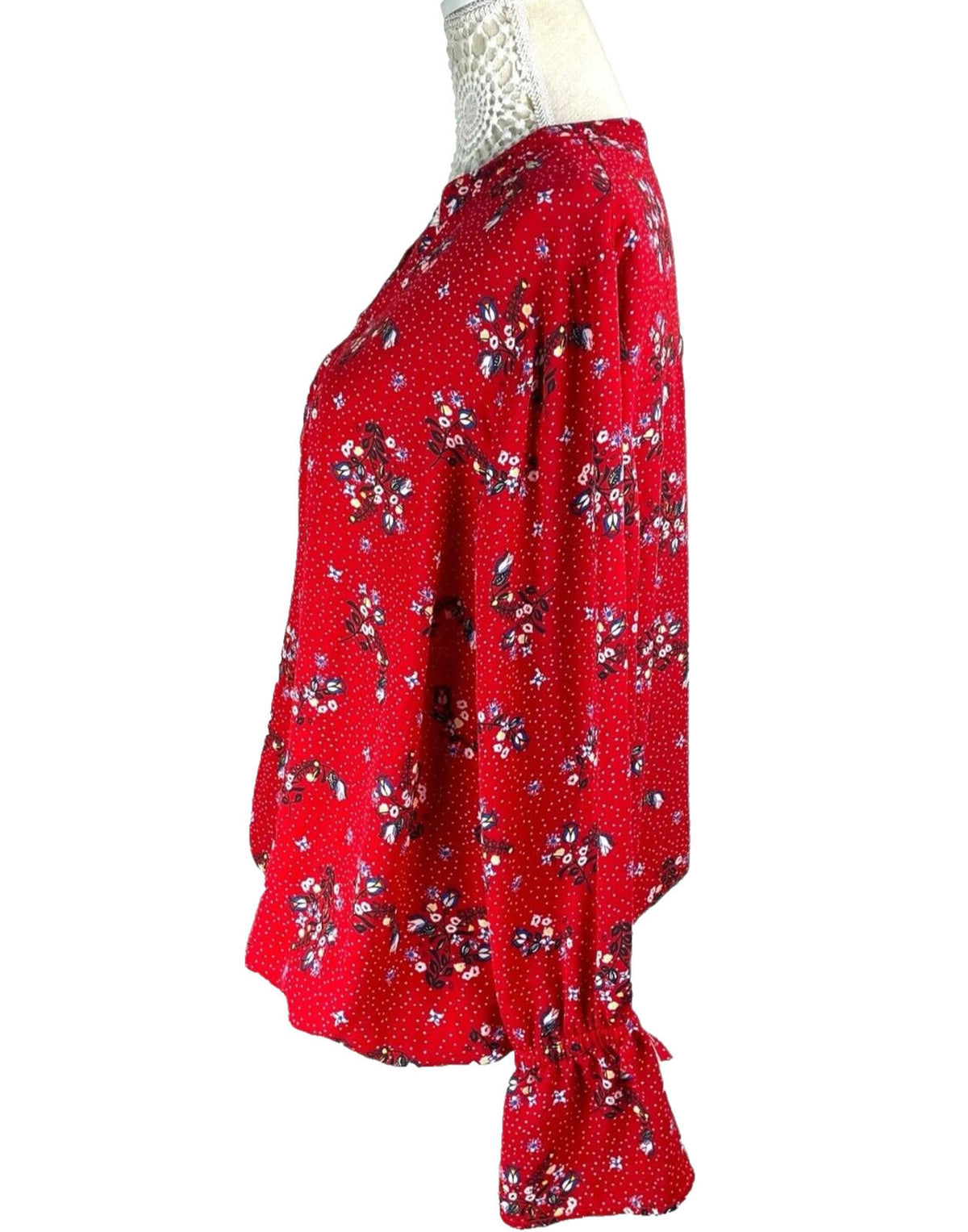 Kiabi Shirt Blouse Red Floral Long Sleeve Women's UK Size L