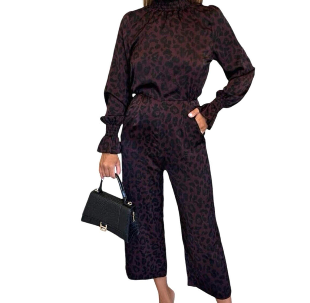 AX Paris Jumpsuit Satin Leopard Print Cropped Leg Women’s UK Size 16