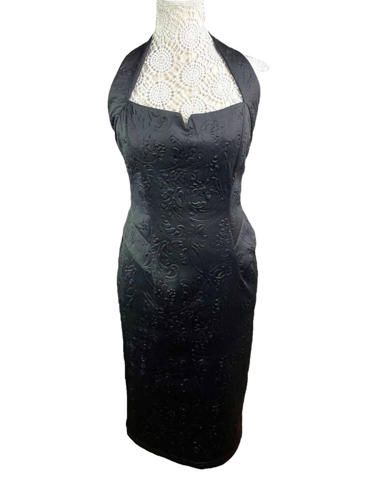 Amy Childs Black Quilted Midi Dress Halter Neck Women's UK Size 12