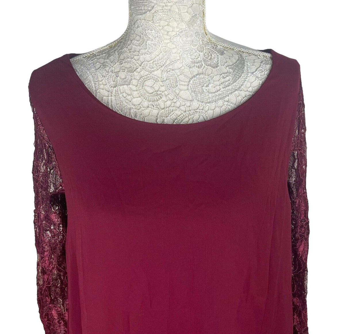Floryday Red Burgandy Lace Tiered Top Women's UK Size M (8-10)
