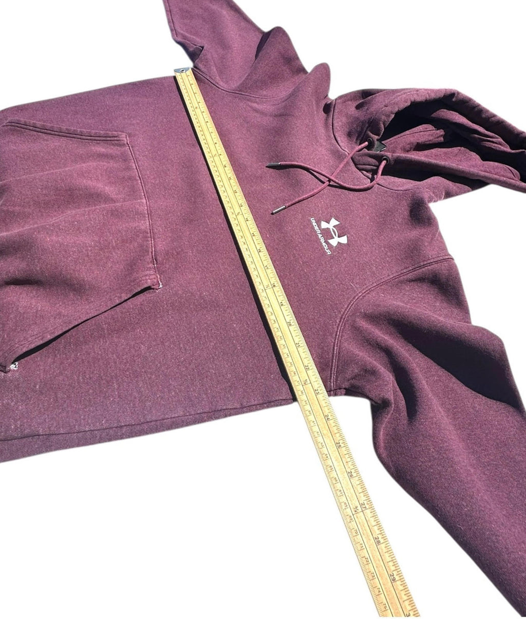 Under Armour Hoodie Men's UK Size S Burgundy Red Long Sleeve Pocket 100% Cotton