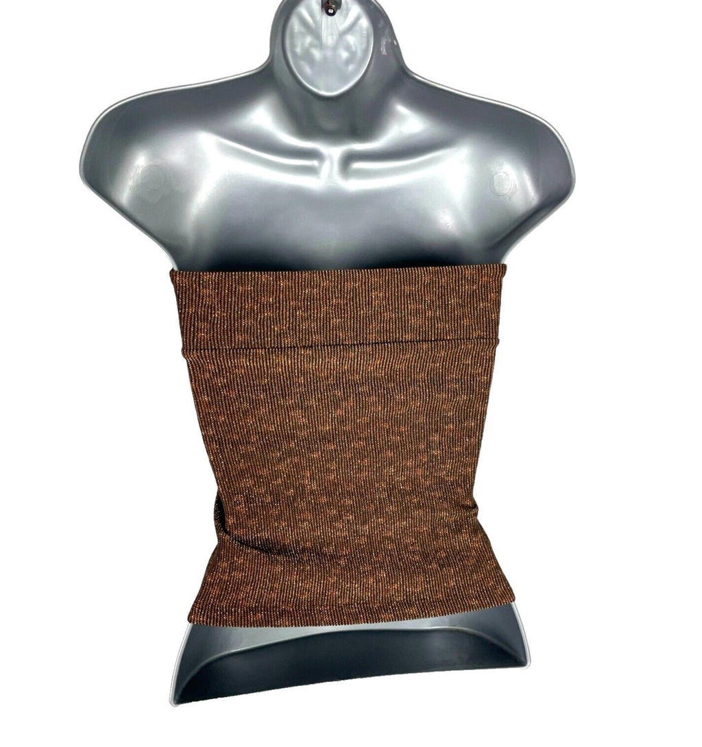 Brown Knit Bandeau Top Women's UK Size 6 Strapless Button Up Gold Sparkle Detail