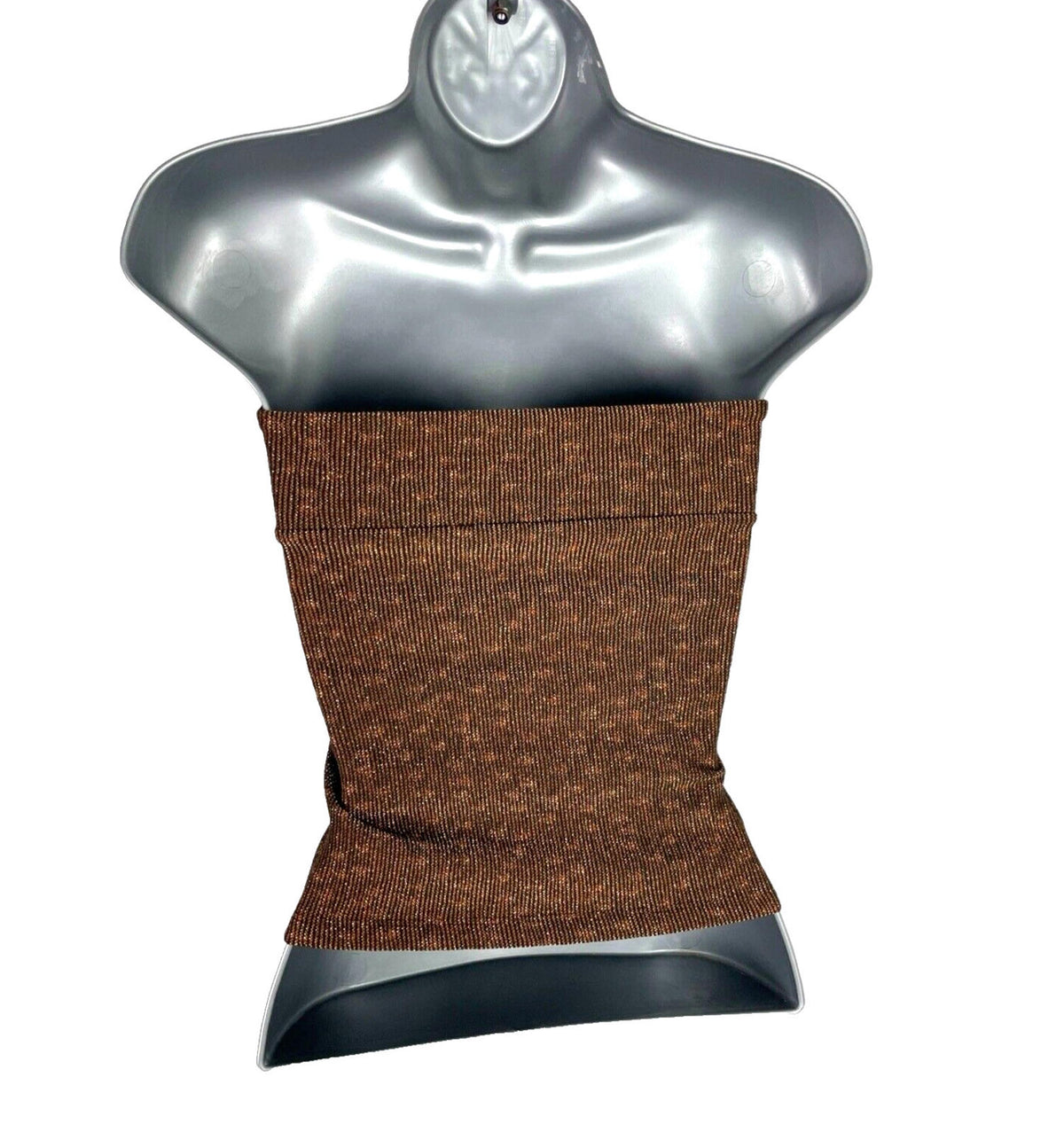 Brown Knit Bandeau Top Women's UK Size 6 Strapless Button Up Gold Sparkle Detail