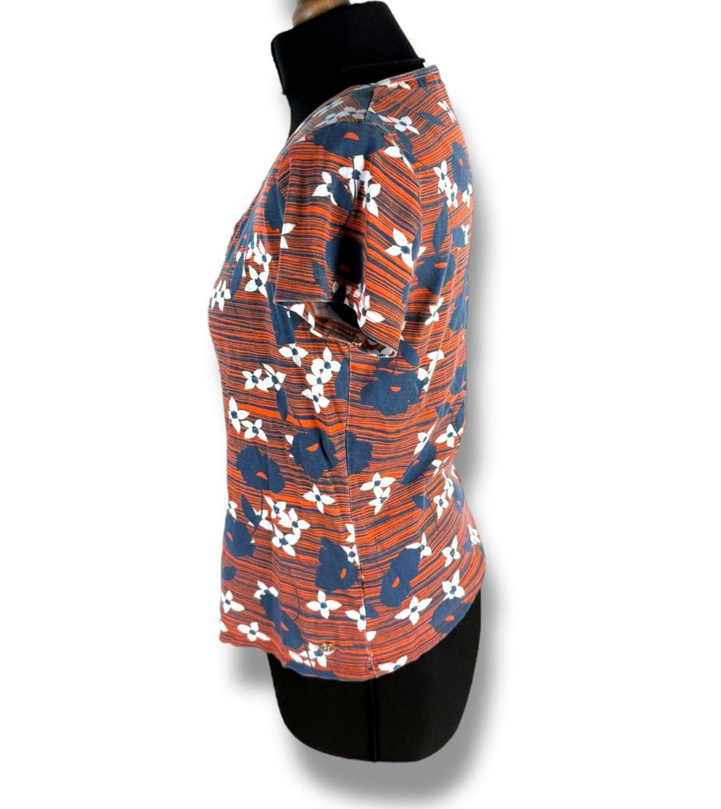 Maine Orange Floral T-shirt Top Blouse Crew Neck Women's UK Size 14