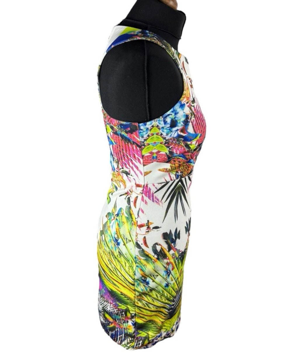 AX Paris Cut Out Mini Dress Tropical Print Multicolour Women's UK Size 12