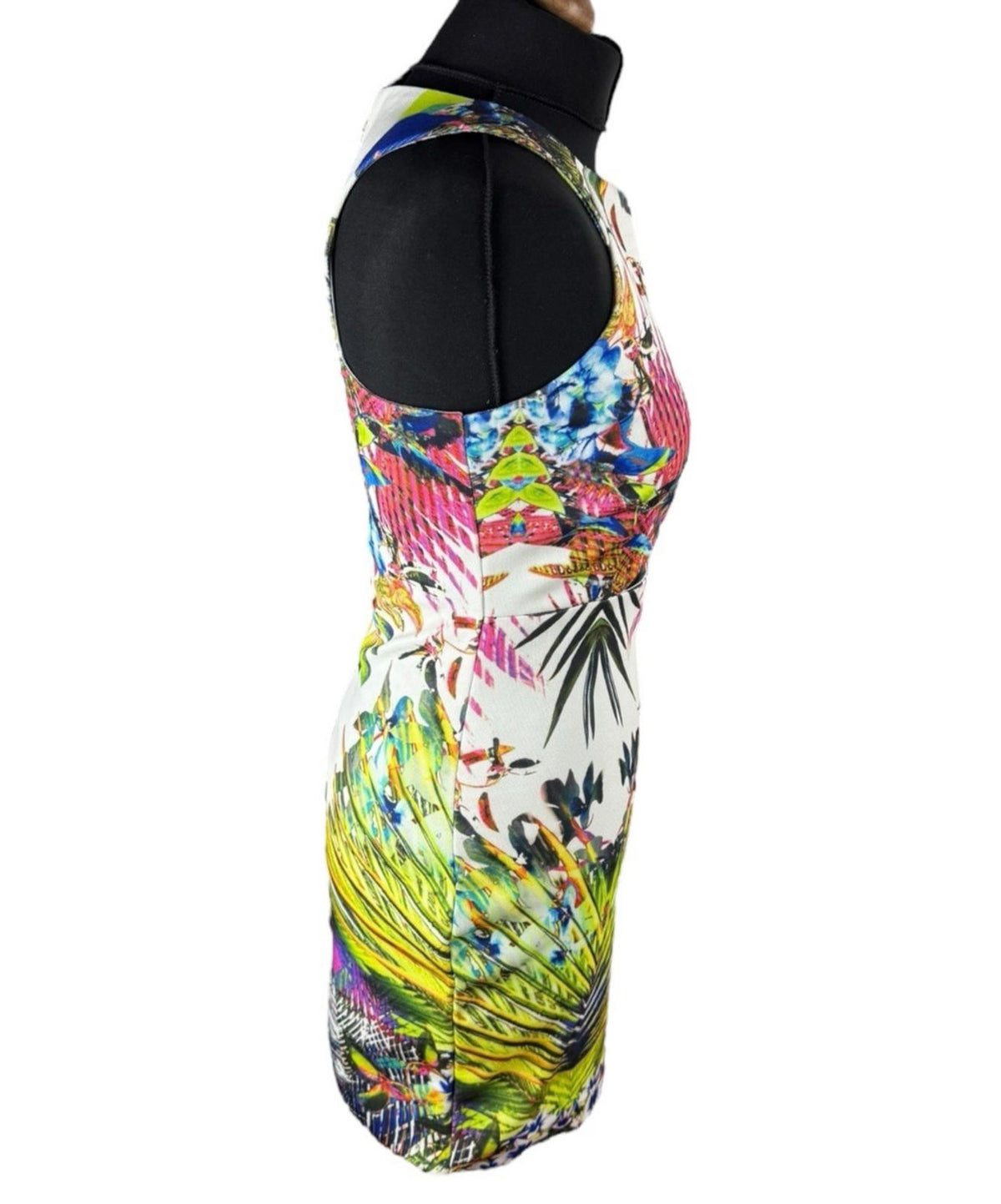 AX Paris Cut Out Mini Dress Tropical Print Multicolour Women's UK Size 12