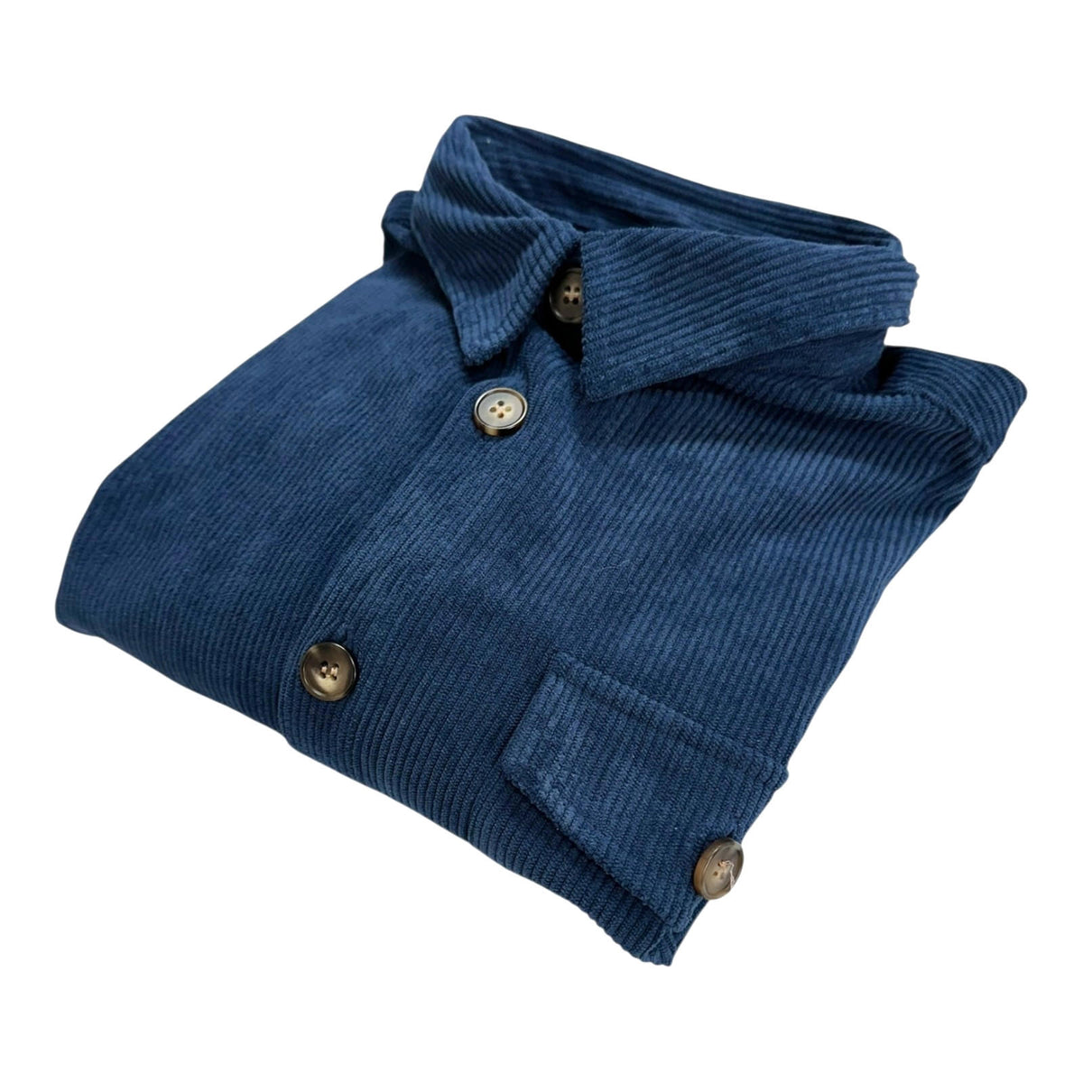Men's Shirt UK Size M Blue Corduroy Long Sleeve 100% Cotton Pocket Wing Collar