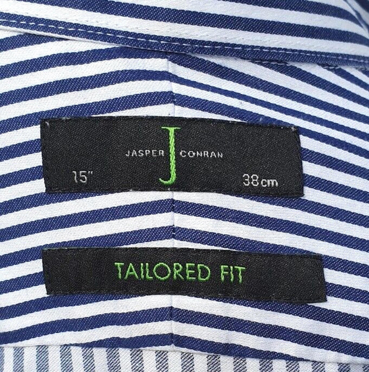 Jasper Conran Shirt Blue & White Stripe 100% Cotton Men's 38" Chest 15" Collar