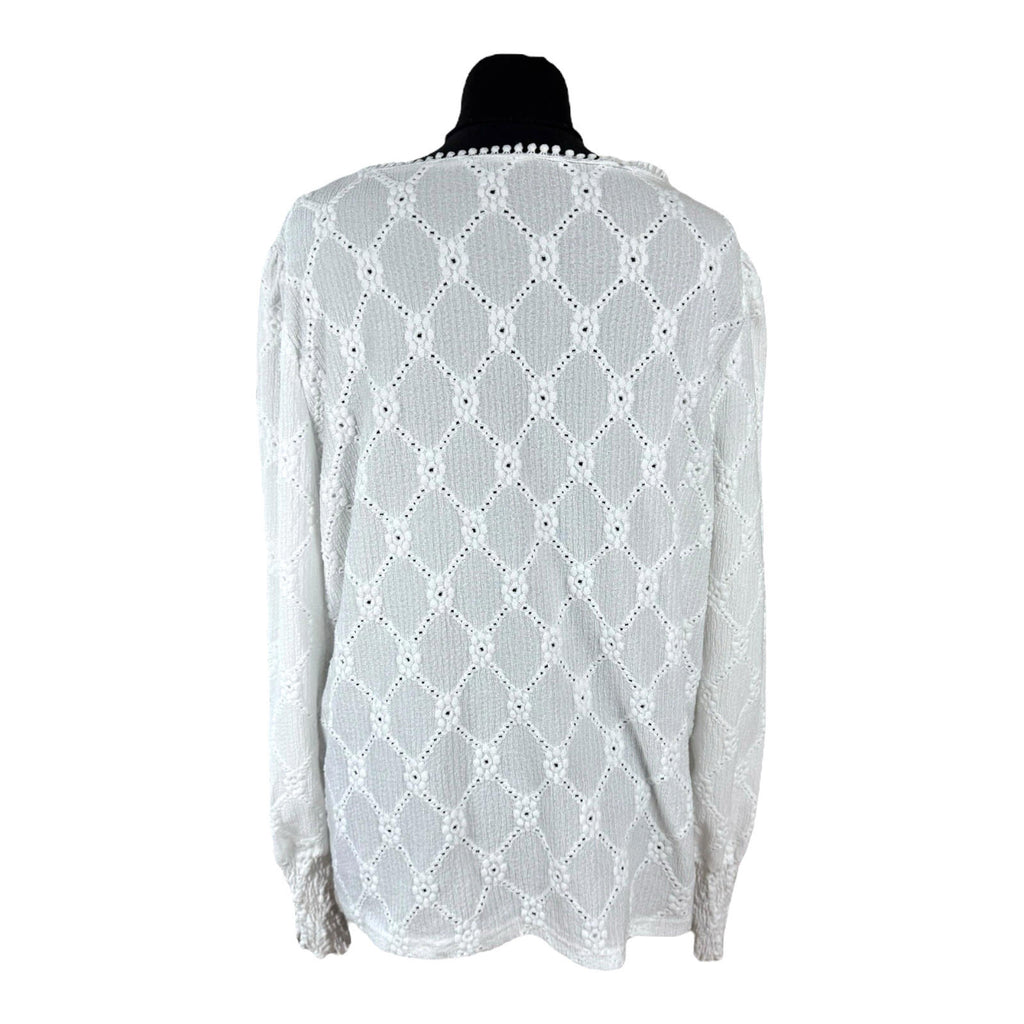 SHEIN White Shein Lace Blouse Women's UK Size XL White Long Sleeve Crochet Panel Round Neck