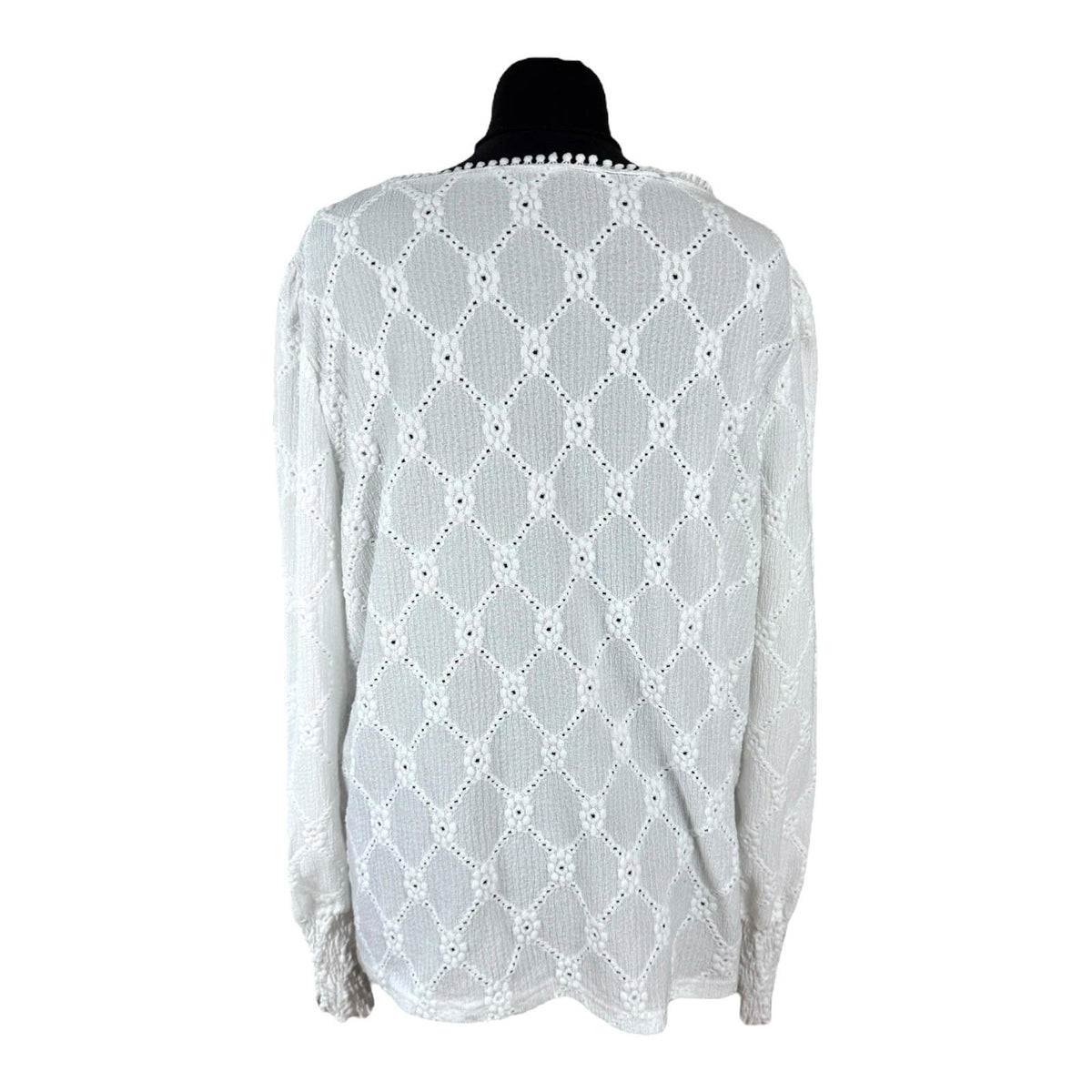 SHEIN White Shein Lace Blouse Women's UK Size XL White Long Sleeve Crochet Panel Round Neck