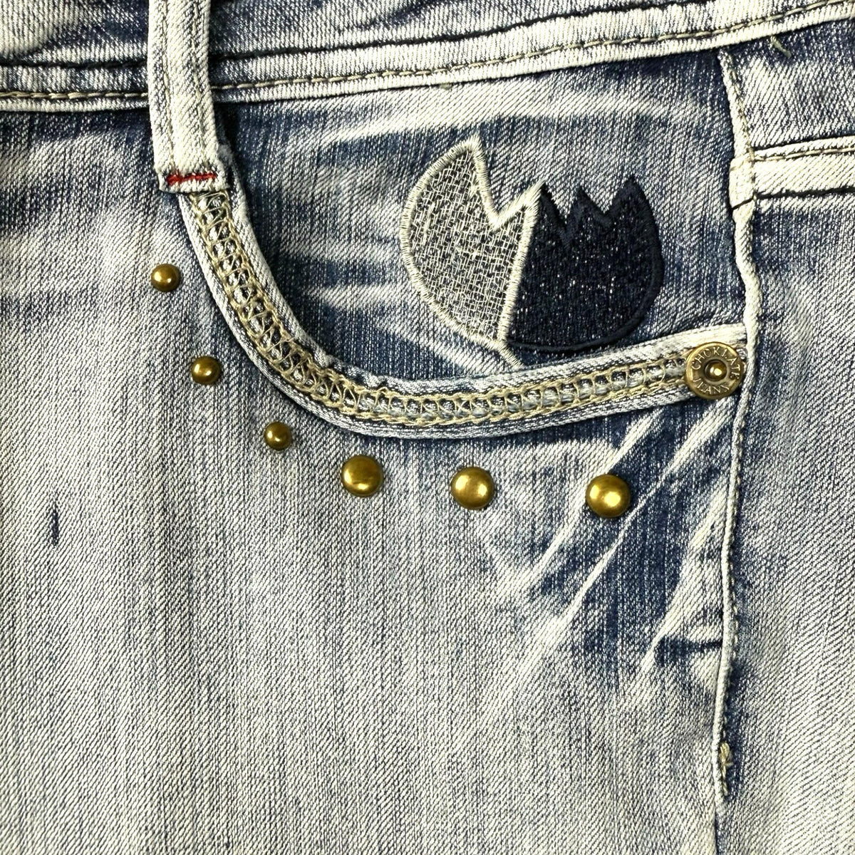 Choklate Faded Jeans Flared Women's UK Size 18 Studded Vintage Look Blue Denim