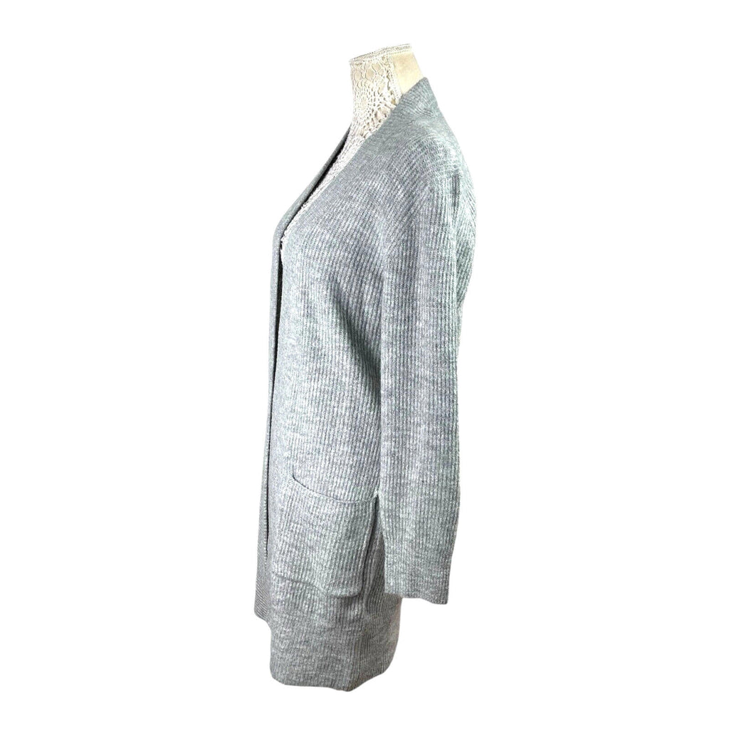 New Look Longline Knit Cardigan Women's UK Size S Grey Ribbed Open Front Pockets