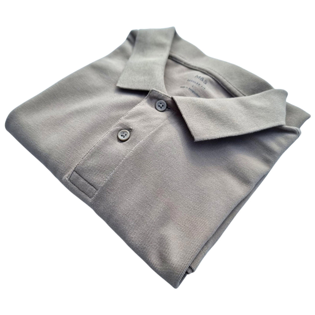 Marks & Spencer Tan M&S Polo Shirt Men's UK Size L Beige Sand Short Sleeve 100% Cotton 41-43" Chest