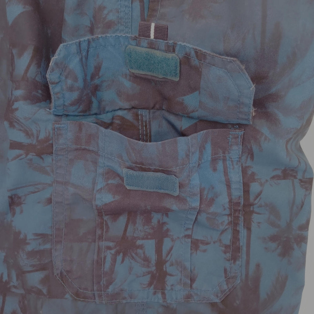 Tu Blue Palm Tree Swim Shorts Men's UK Size L Blue Pockets Drawstring Hawaiian Print