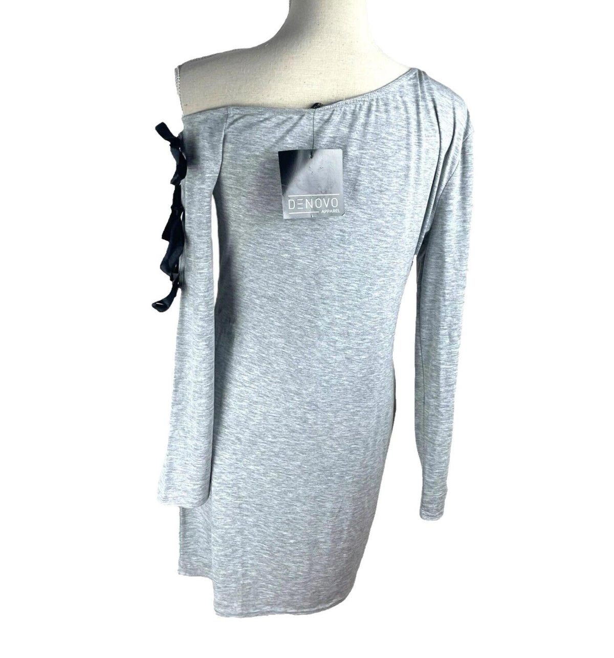 Denovo Grey One-Shoulder Long Sleeve Mini Dress