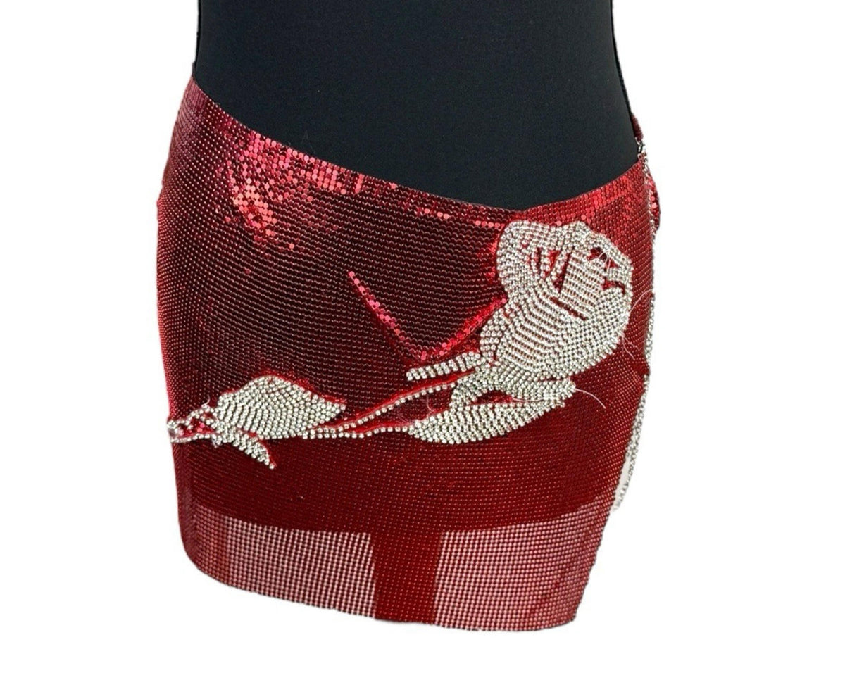 Pretty Little Thing Red Metal Mesh Mini Skirt Open Side Women's UK Size 8