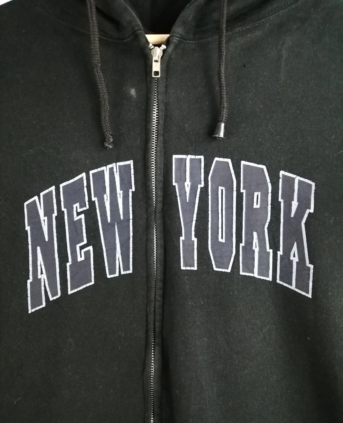SAAD Collection Black New York Hoodie Men's Size XL Black Jersey Hooded Pockets Zip Front