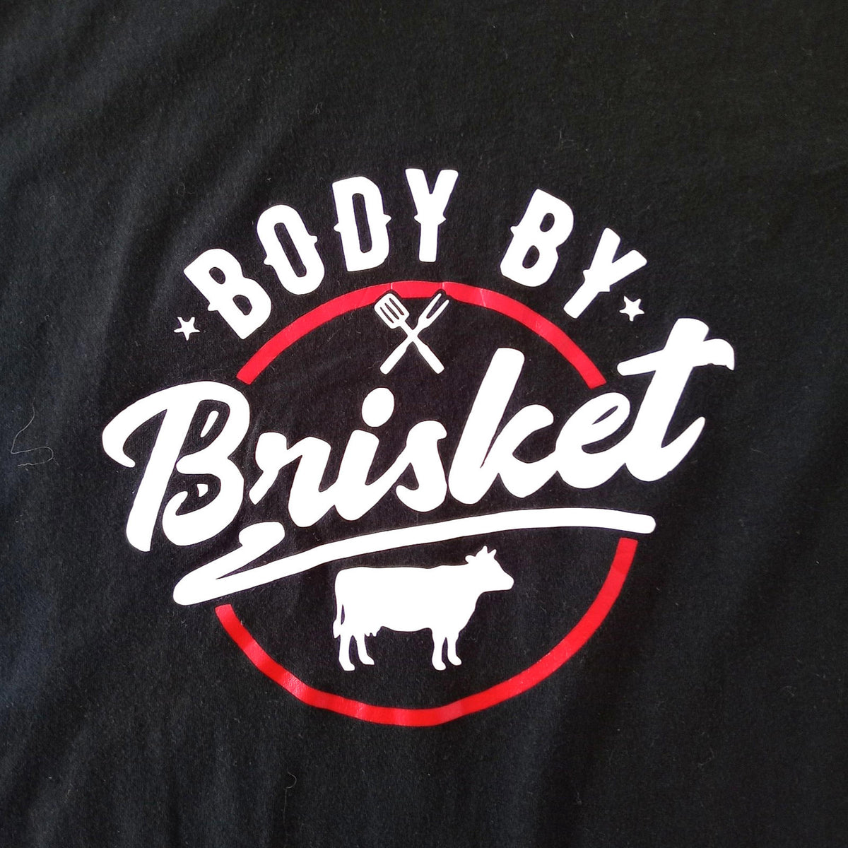 MCE Apparel Black Body By Brisket T-Shirt Men's UK Size L Black Crew Neck BBQ Sauce Graphic Print