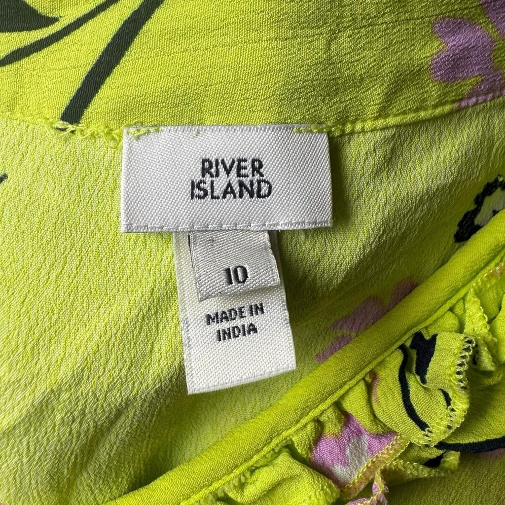 River Island Neon Blouse Women's UK Size 10 Long Sleeve Frill Detail Floral