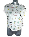 Divided Printed T-Shirt Crop Top Women's UK Size S Short Sleeve Holiday Print