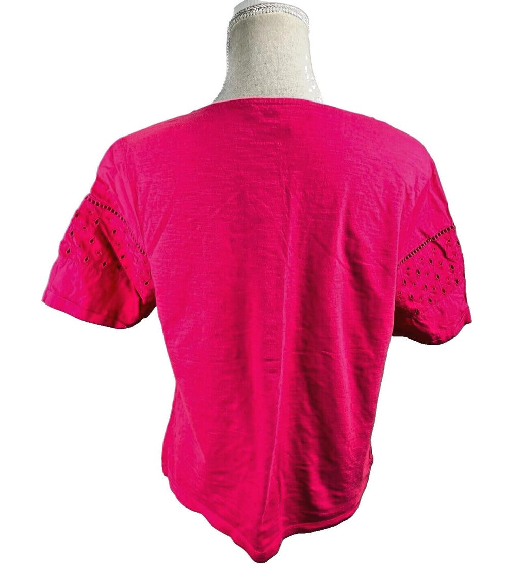 Next Pink T-shirt Top Embroidered Hole Design Women's UK Size 14