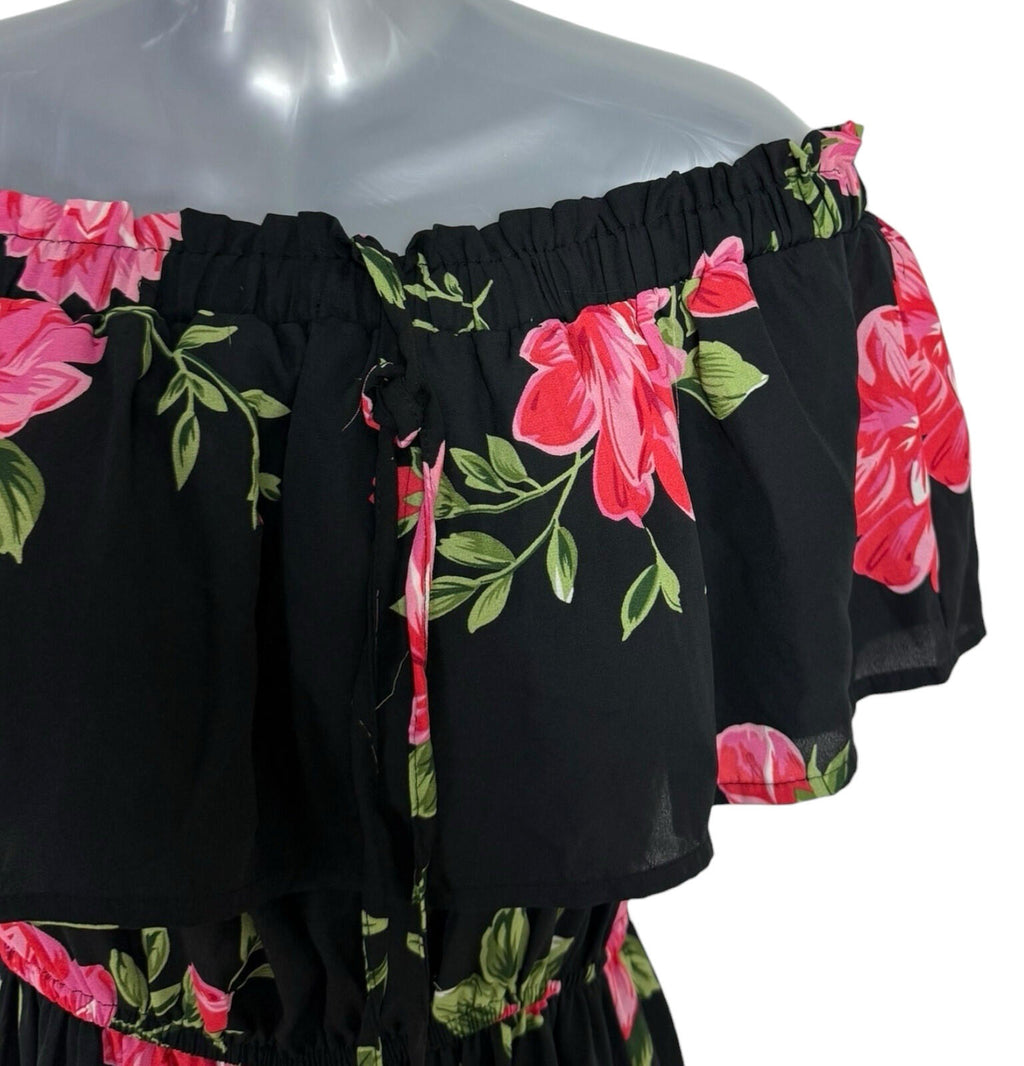 Atmosphere Floral Maxi Dress Women’s UK Size 4 Off Shoulder Black Pink