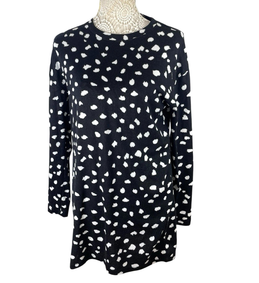 Black Spotted Knit Jumper Blouse Long Sleeve Women’s UK Size L Crew Neck