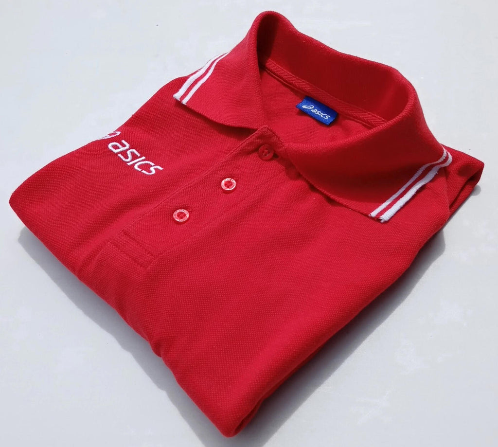 Asics Polo Shirt Men's UK Size S Red Short Sleeve Embroidered Logo Cotton Blend