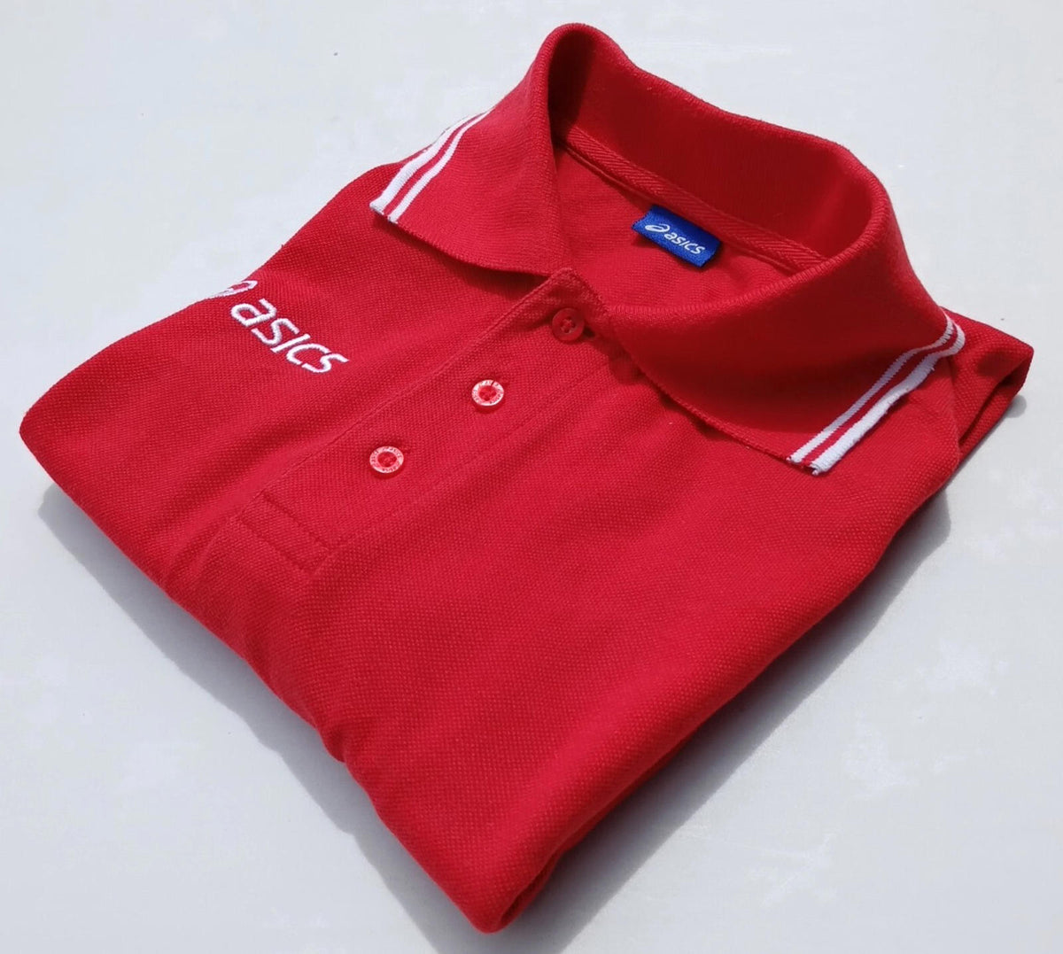 Asics Polo Shirt Men's UK Size S Red Short Sleeve Embroidered Logo Cotton Blend