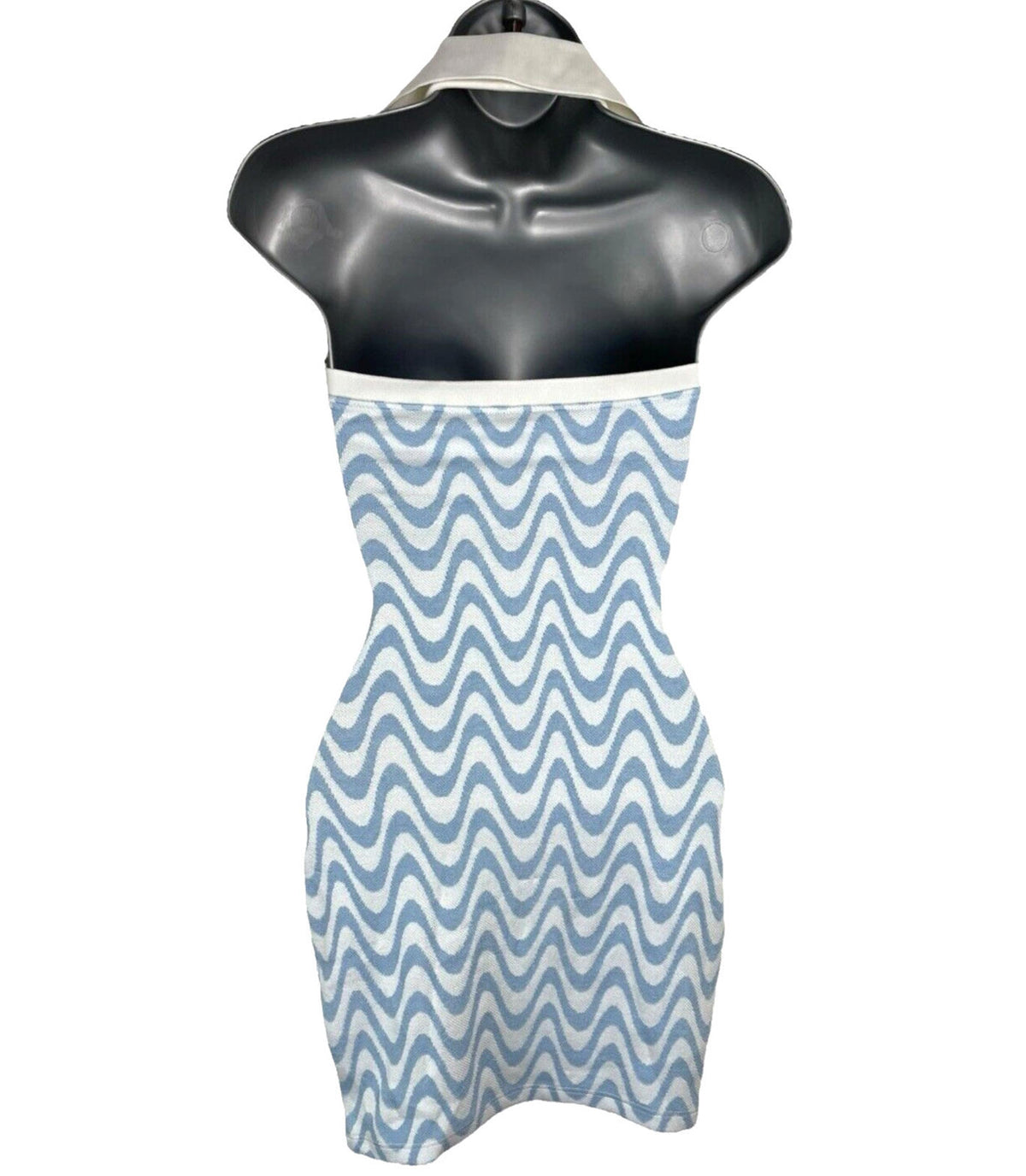 Divided Blue & White 70's Design Midi Dress Collared Women's UK Size XXS