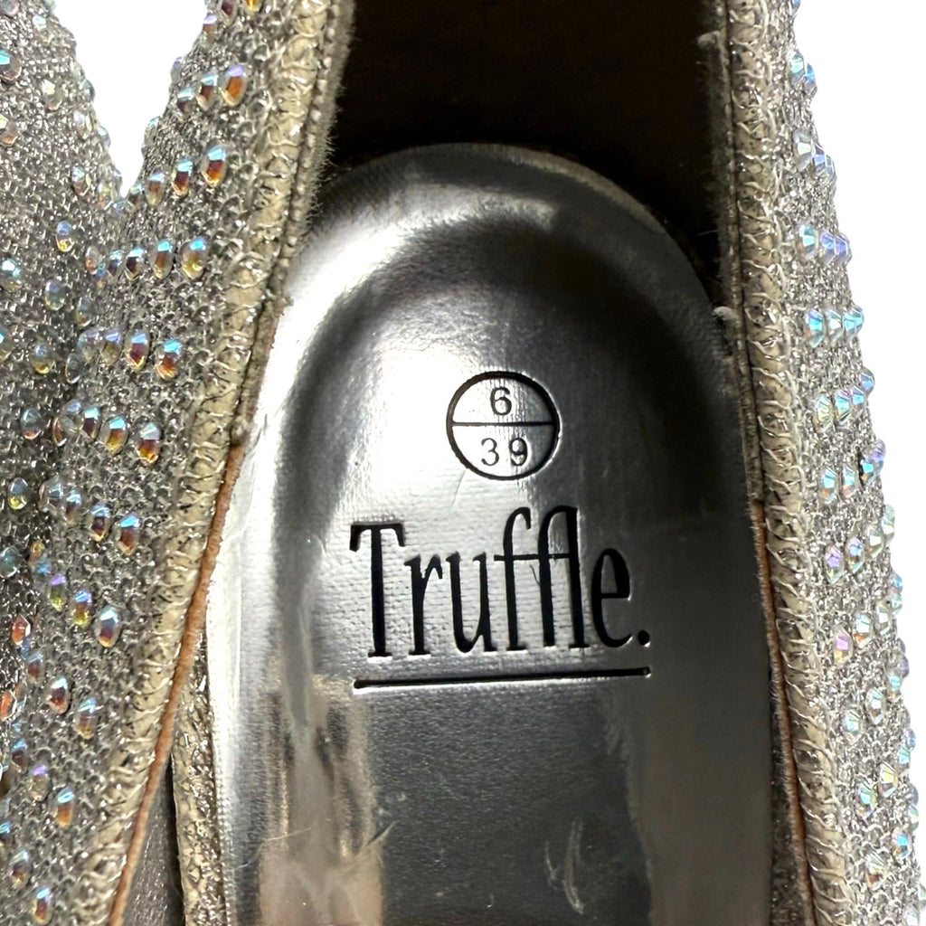 Truffle Silver Rhinestone Shoes Round Toe Stiletto Sparkle Women's UK Size 6