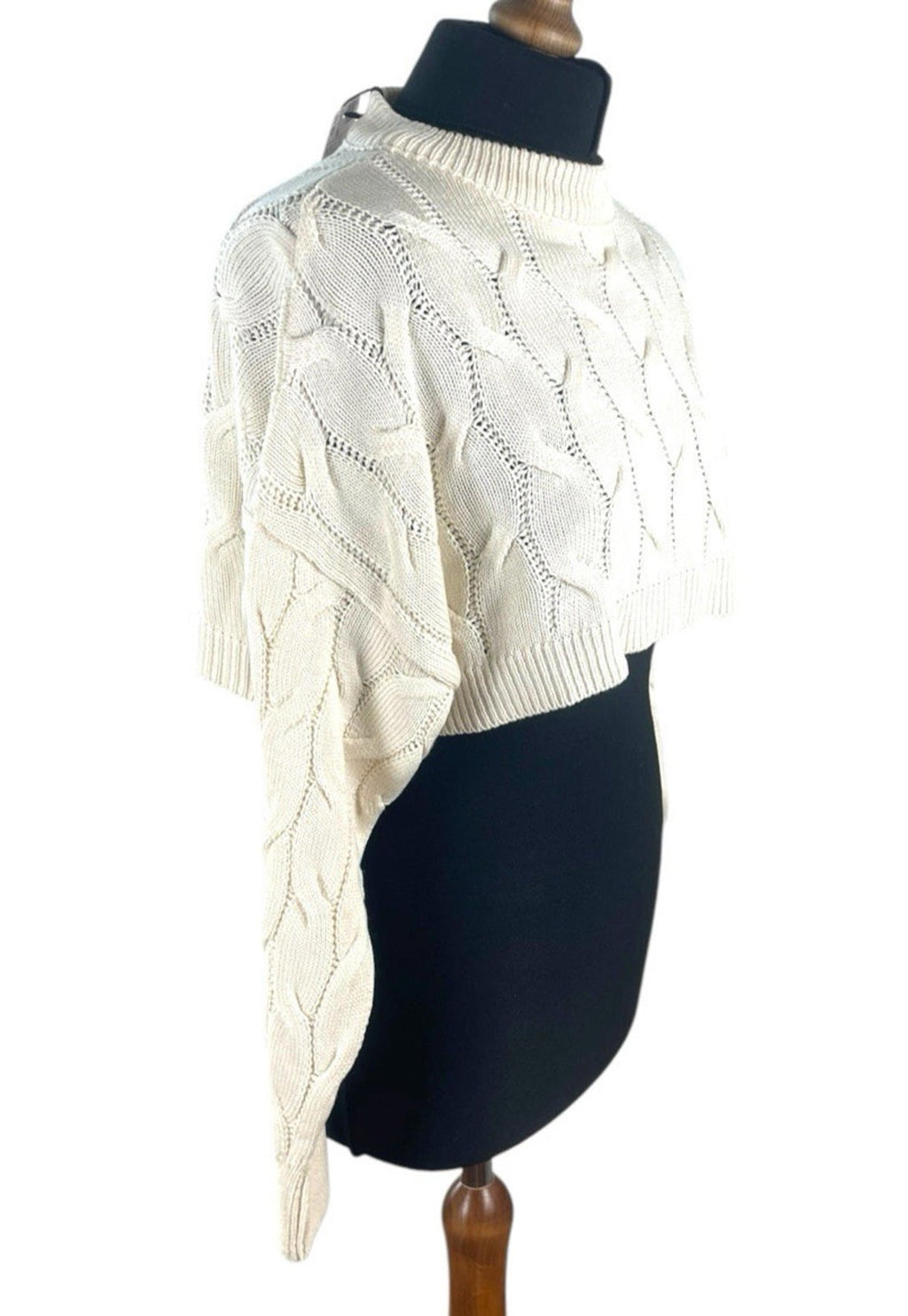 Cream Beige Stradivarius Cream Cropped Jumper Aran Knit Women's UK Size XS