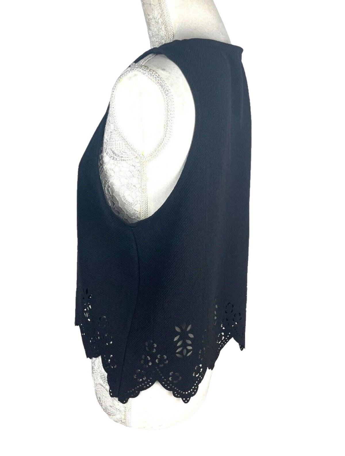 Select Black Select Crop Top Black Laser Cut Scallop Trim Women's UK Size 14