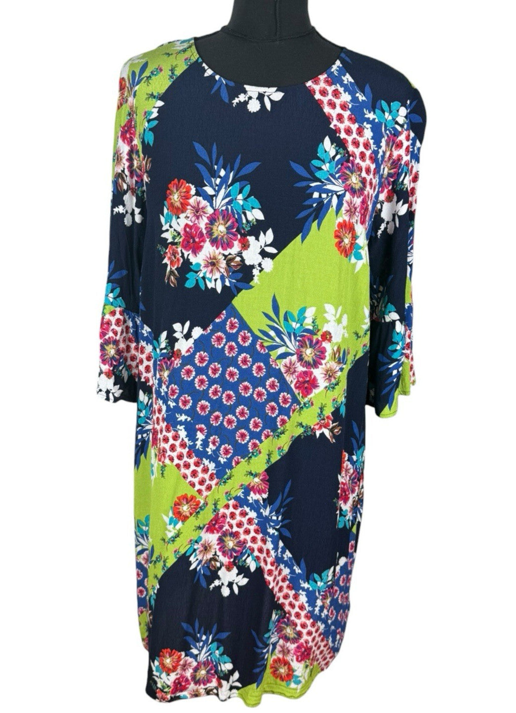 Next Floral Patchwork Shift Dress Women’s UK Size 16 Mini Lightweight 3/4 Sleeve